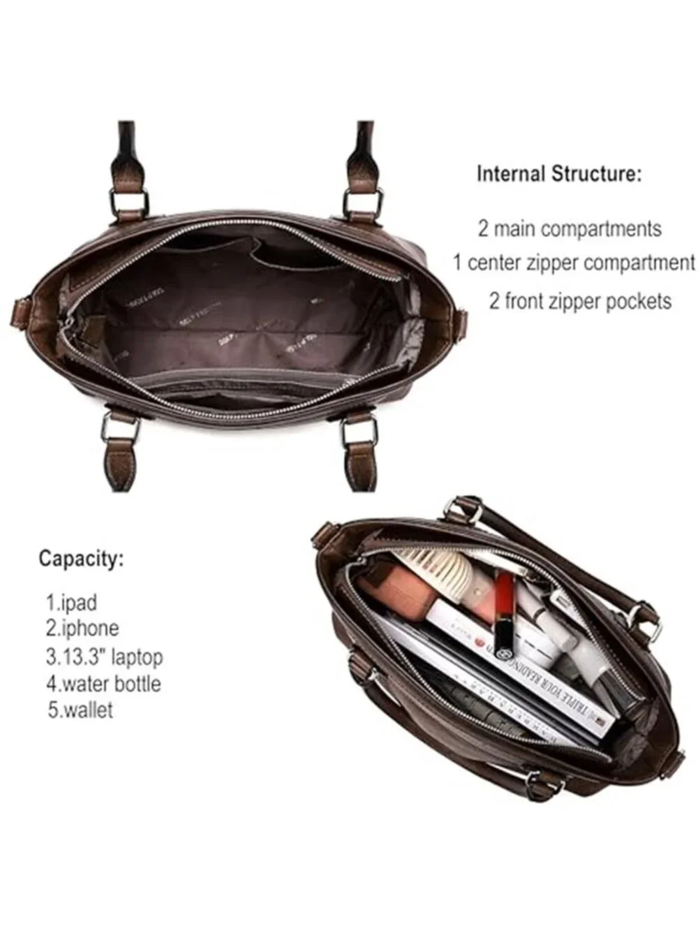 Womens Vegan Leather Hobo Bag Crossbody Shoulder Purse Multi Pocket Handbag